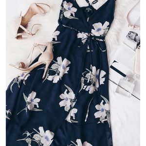 Lulu’s floral print high low wrap dress